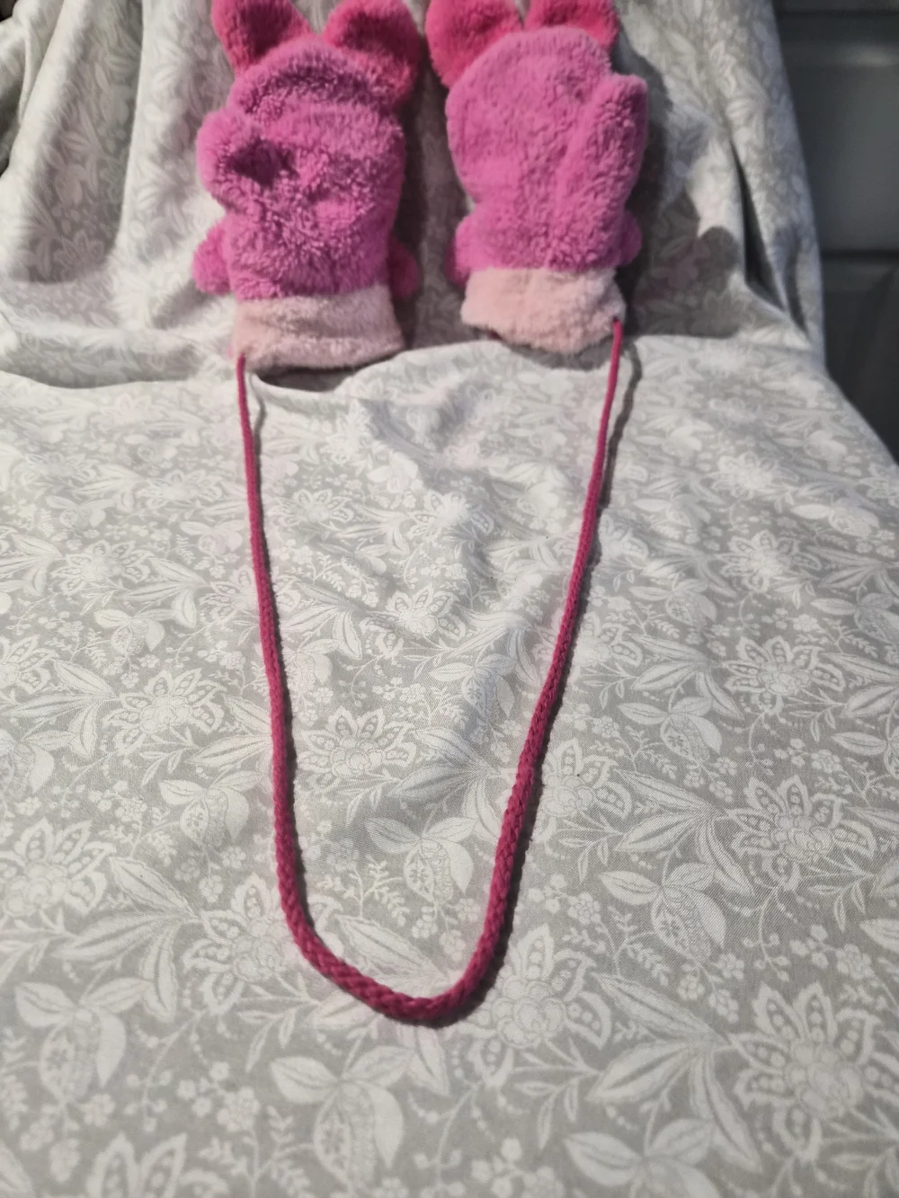 Childrens Pink Plush Bunny Mittens with Strap